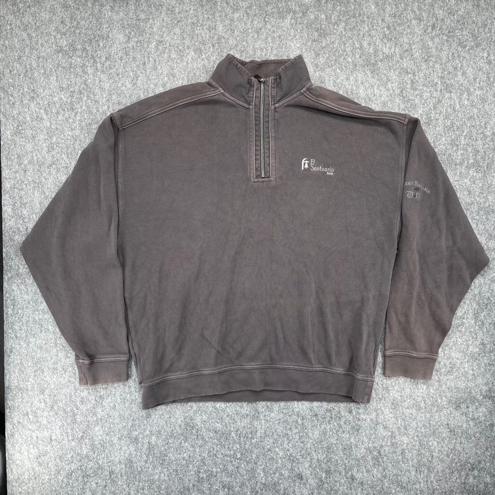 Tommy Bahama Sweater Mens XL Quarter Zip Pullover Brown Cotton Ribbed Golf
